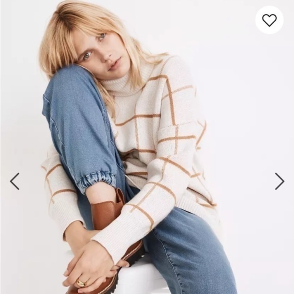Madewell Window Pane Long Sleeve Turtle Neck Sweater Size Small - Picture 4 of 8